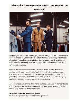 Tailor Suit vs. Ready-Made: Which One Should You Invest In?