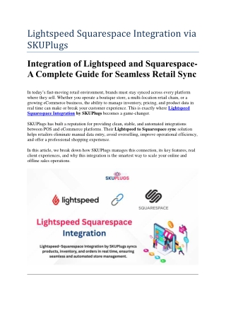 Lightspeed Squarespace Integration via SKUPlugs