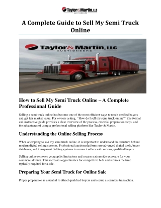 a complete guide to sell my semi truck online