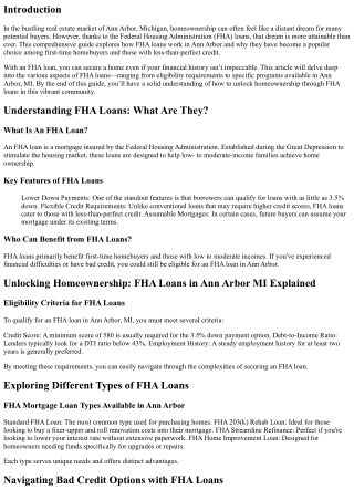 Unlocking Homeownership: FHA Loans in Ann Arbor MI Explained