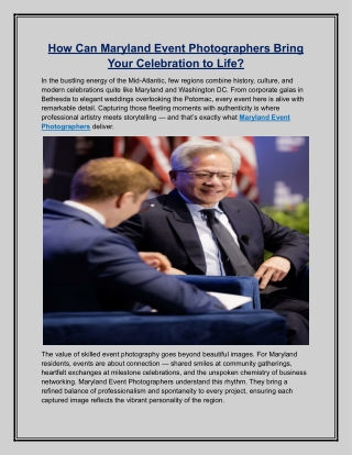 How Can Maryland Event Photographers Bring Your Celebration to Life?