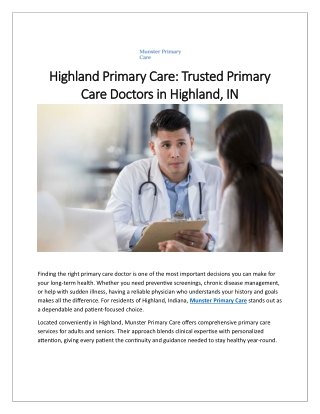 Trusted Primary Care Doctors Serving the Highland Community