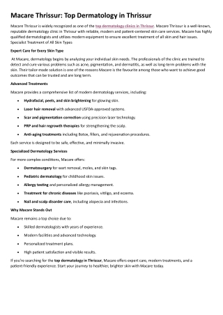 Macare Thrissur: Top Dermatology in Thrissur