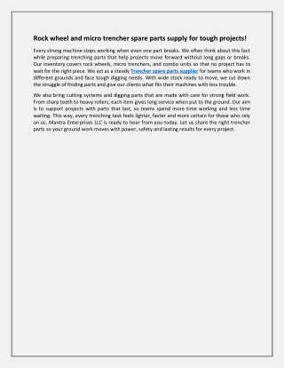 Rock wheel and micro trencher spare parts supply for tough projects!