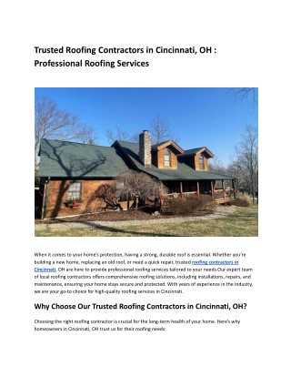 Trusted Roofing Contractors in Cincinnati, OH : Professional Roofing Services