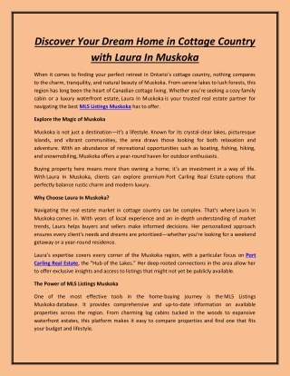 Discover Your Dream Home in Cottage Country with Laura In Muskoka
