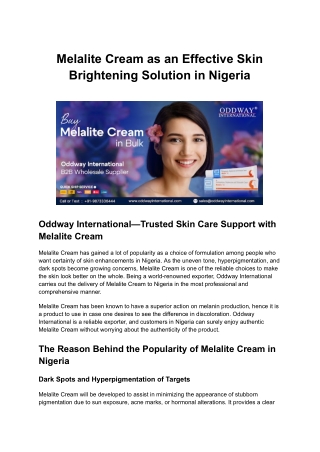 Melalite Cream as an Effective Skin Brightening Solution in Nigeria