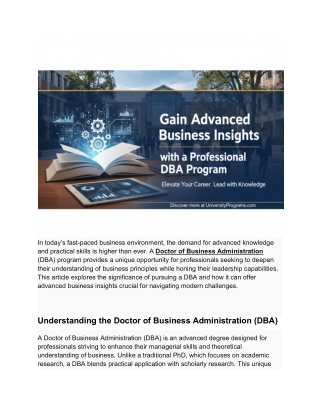 Gain Advanced Business Insights with a Professional DBA Program