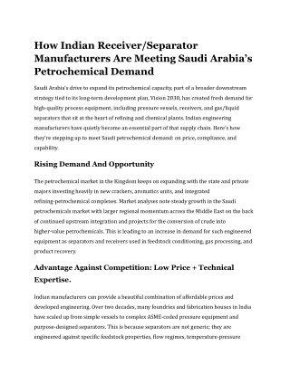 How Indian Receiver_Separator Manufacturers Are Meeting Saudi Arabia’s Petrochemical Demand
