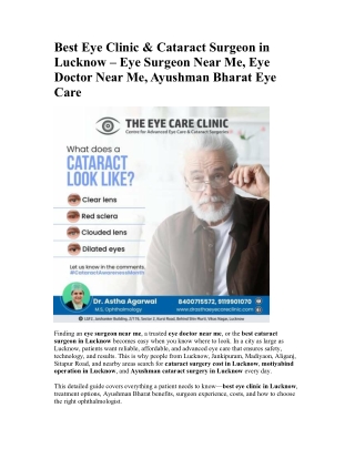 Cataract Surgeon Near Me in Lucknow - Best Eye Clinic Surgeon in Lucknow