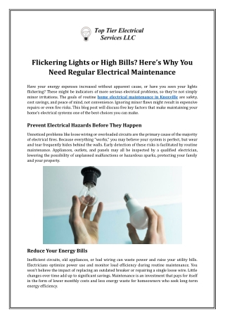 Flickering Lights or High Bills? Here’s Why You Need Electrical Maintenance