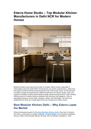Ederra Home Studio – Top Modular Kitchen Manufacturers in Delhi NCR for Modern Homes