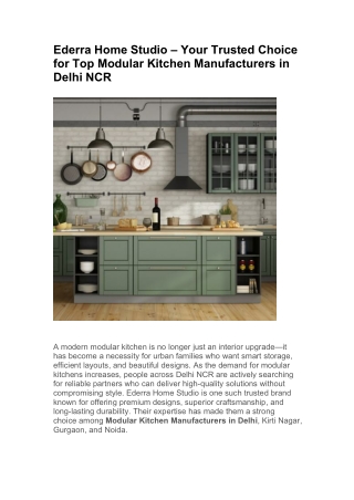 Ederra Home Studio – Your Trusted Choice for Top Modular Kitchen Manufacturers in Delhi NCR