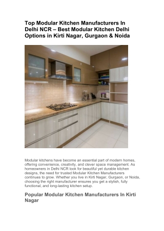 Top Modular Kitchen Manufacturers In Delhi NCR – Best Modular Kitchen Delhi Options in Kirti Nagar, Gurgaon & Noida