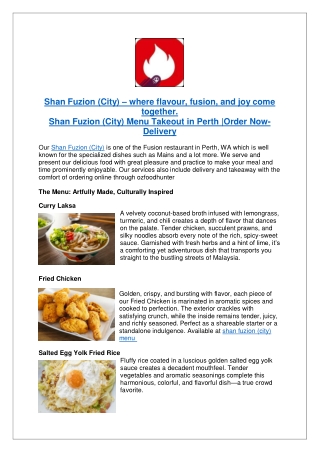 Fuzion (City) Menu Takeout in Perth |Order Now-Delivery