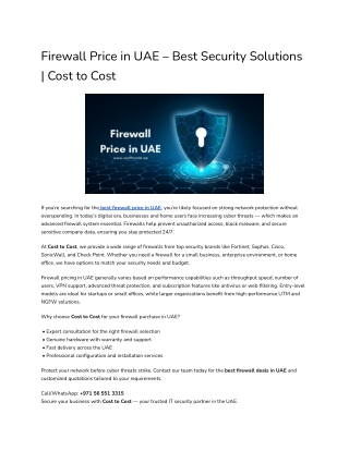 Firewall Price in UAE – Best Security Solutions _ Cost to Cost