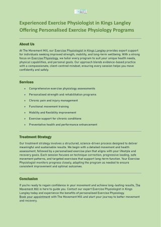 Experienced Exercise Physiologist in Kings Langley Offering Personalised Exercise Physiology Programs