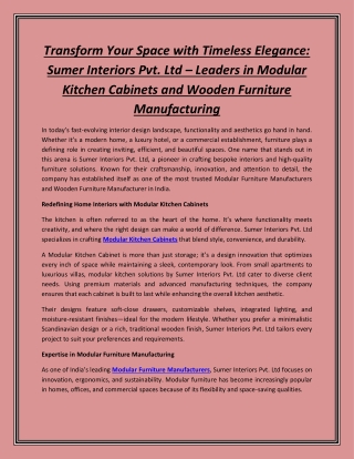 Transform Your Space with Timeless Elegance: Sumer Interiors Pvt. Ltd – Leaders