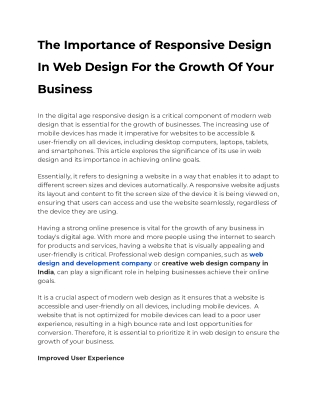 The Importance of Responsive Design In Web Design For the Growth Of Your Business