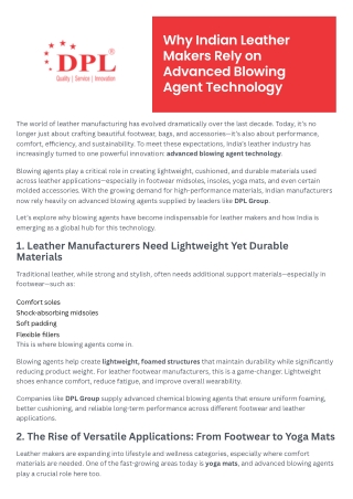 Why Indian Leather Makers Rely on Advanced Blowing Agent Technology