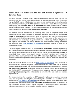 Master Your Tech Career with the Best SAP Course in Hyderabad – A Complete Guide