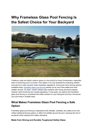 Why Frameless Glass Pool Fencing Is the Safest Choice for Your Backyard