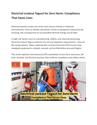 Electrical Lockout Tagout for Zero Harm Compliance That Saves Lives