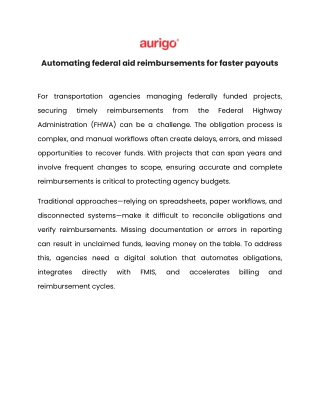 Automating federal aid reimbursements for faster payouts