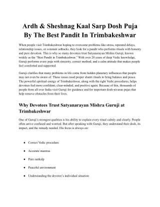 Ardh & Sheshnag Kaal Sarp Dosh Puja By The Best Pandit In Trimbakeshwar