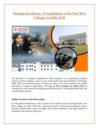 Chasing Excellence: A Compilation of the Best BCA Colleges in Delhi NCR