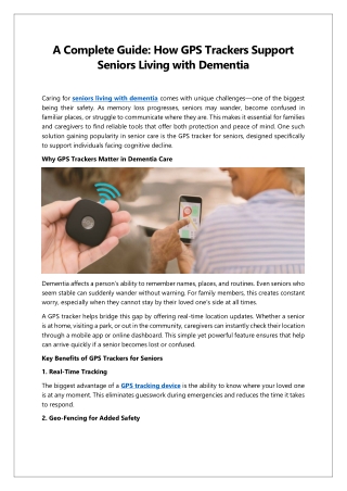 GPS Tracking for Seniors Living with Dementia: Safety & Peace of Mind