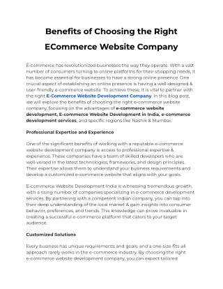 Benefits of Choosing the Right ECommerce Website Company