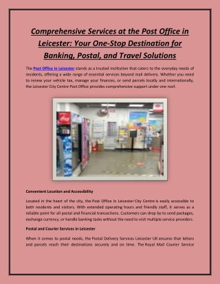 Comprehensive Services at the Post Office in Leicester: Your One-Stop Destinatio