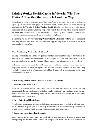 Existing Worker Health Checks in Victoria - Why They Matter & How Occ Med Australia Leads the Way