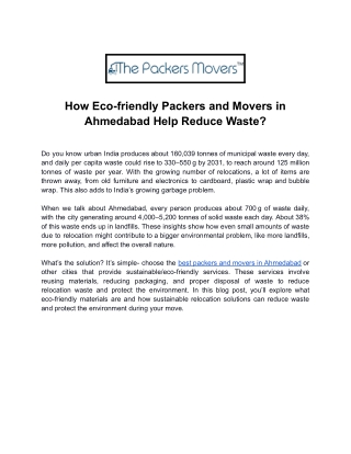 How Eco-friendly Packers and Movers in Ahmedabad Help Reduce Waste.