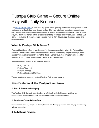 Pushpa Club Game – Secure Online Play with Daily Bonuses