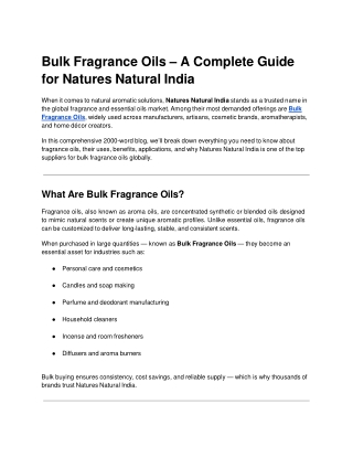 Bulk Fragrance Oils – A Complete Guide for Natures Natural India