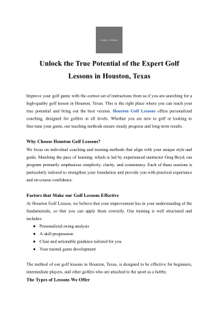 Unlock the true potential of the expert golf lessons in Houston, Texas
