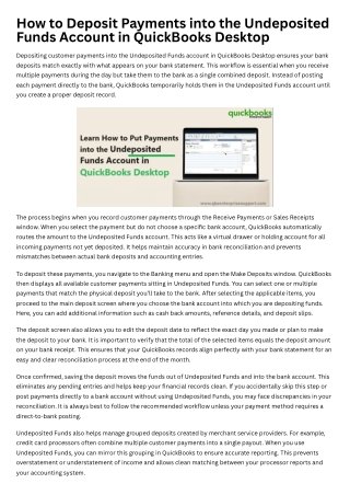 How to Deposit Payments into the Undeposited Funds Account in QuickBooks Desktop