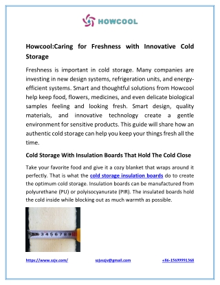 Howcool -Caring for Freshness with Innovative Cold Storage