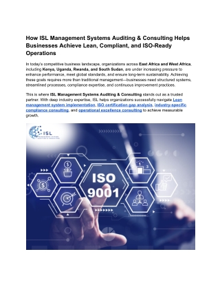 How ISL Management Systems Auditing & Consulting Helps Businesses Achieve Lean, Compliant, and ISO-Ready Operations