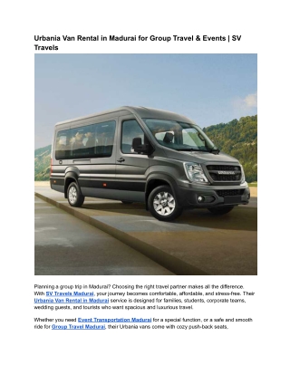 Urbania Van Rental in Madurai for Group Travel & Events | SV Travels