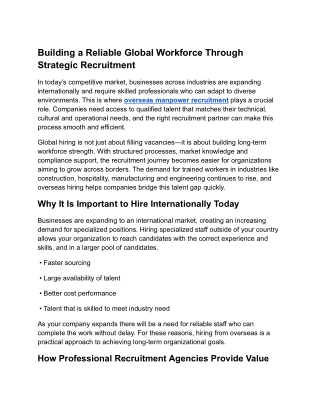 Building a Reliable Global Workforce Through Strategic Recruitment