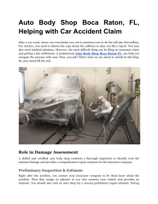 Auto Body Shop Boca Raton, FL, Helping with Car Accident Claim