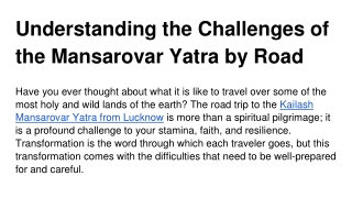 Understanding the Challenges of the Mansarovar Yatra by Road