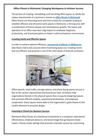 Office Fitouts in Richmond Changing Workspaces to Achieve Success