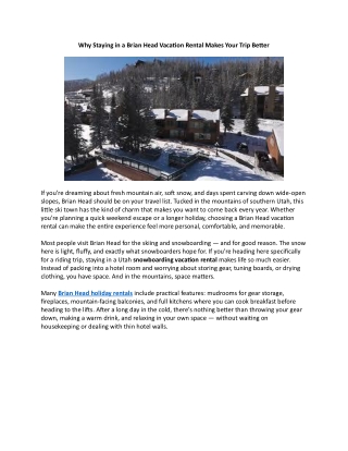 Why Staying in a Brian Head Vacation Rental Makes Your Trip Better