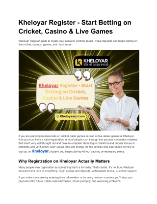Kheloyar Register - Start Betting on Cricket, Casino & Live Games