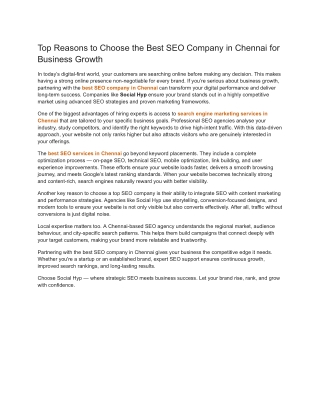 Top Reasons to Choose the Best SEO Company in Chennai for Business Growth