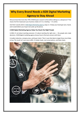 Why Every Brand Needs a B2B Digital Marketing Agency to Stay Ahead